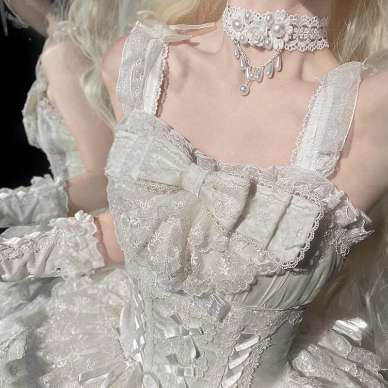 White Lace Rose Necklace Choker Water Drop Pearl Necklace Female Niche Lolita Clavicle Factory Direct Sale