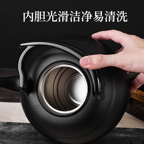 Stainless steel thickened teapot with filter mesh large capacity for hotels, restaurants, and commercial use, suitable for induction cookers