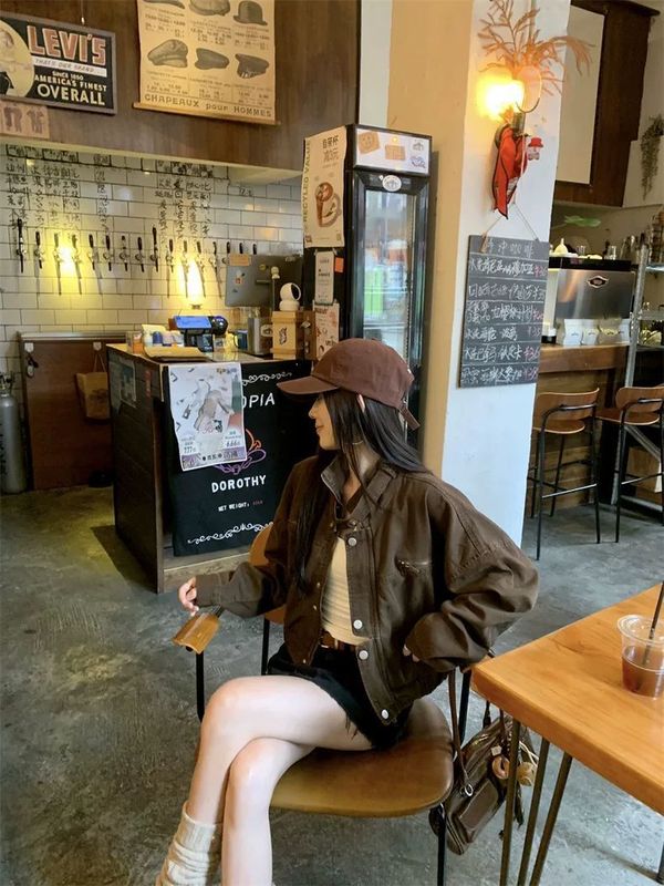 美式设计工装外套女新款复古休闲宽松显瘦通勤甜酷夹克牛仔上衣|undefined