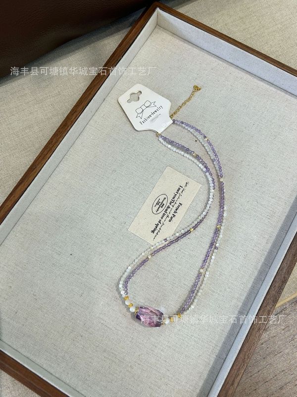 巧恩天然水晶项链紫水晶金太阳银项链纯银锁骨项链爆款|undefined