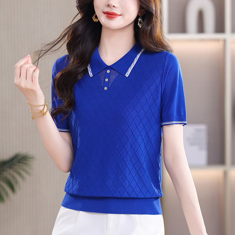 Royal Blue Short-Sleeved T-Shirt, Summer Style, Light Luxury Women's Top, 2026 New Model, Lyocell Tencel Knit Blouse Royal Blue Short-Sleeved T-Shirt, Summer Style, Light Luxury Women's Top, 2026 New Model, Lyocell Tencel Knit Blouse