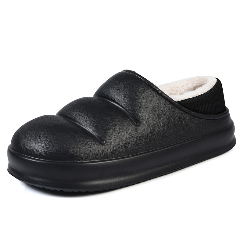 Zapatos de piel de tacón de felpa para hombre Zapatos de algodón impermeables para el hogar interior Zapatos de pan de todo fósforo de tendencia ligera Zapatillas