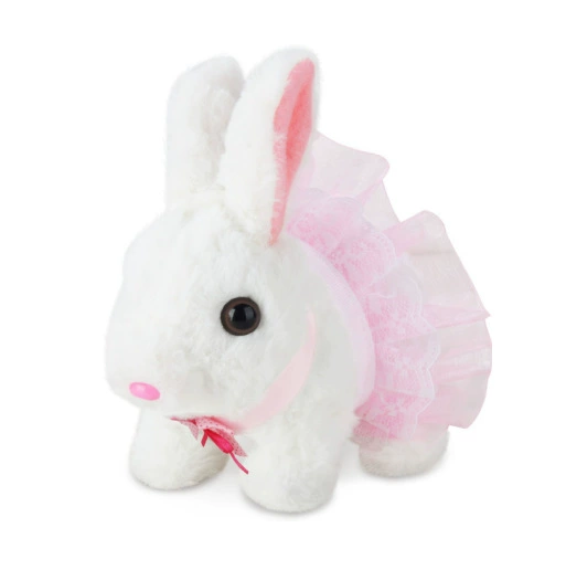 Plush realistic electric dynamic induction toy, white rabbit, simulation modeling for children, kitten, cat