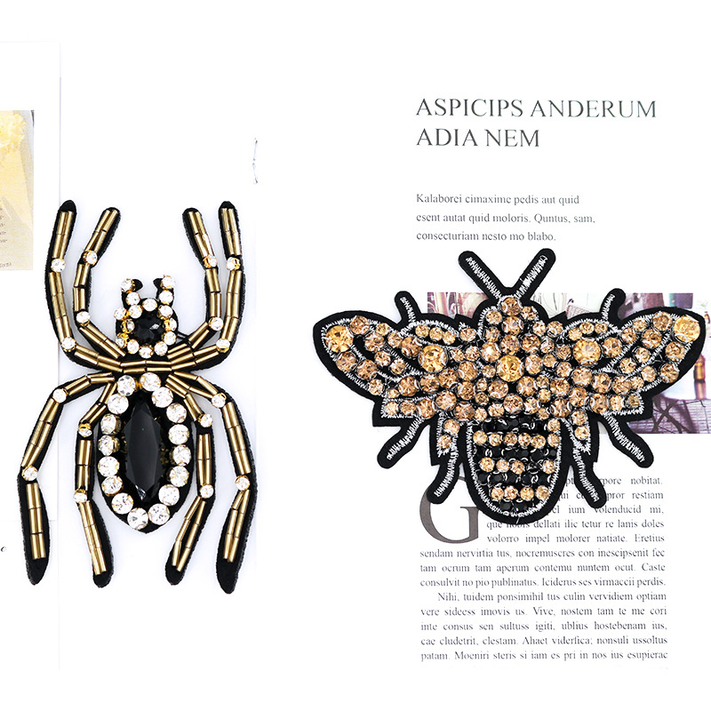 热款现货钉珠 复古蜘蛛蜜蜂布贴耳环鞋帽手工钉珠DIY辅料服装