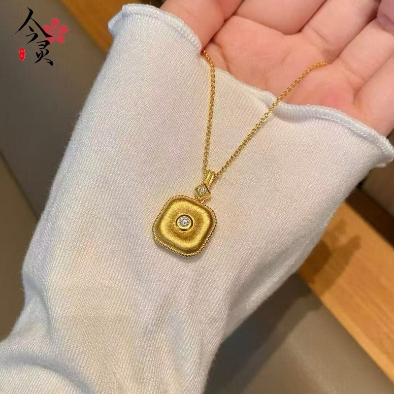 沙金饰品福运平安扣方形吊坠项链女款仿真金小众轻奢高级感颈链|undefined