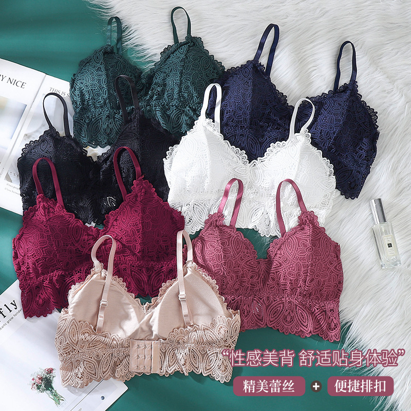 Triángulo Copa ropa interior inalámbrica de las mujeres otoño sexy encaje belleza espalda de tres filas de hebilla sujetador de tamaño libre sujetador image 3