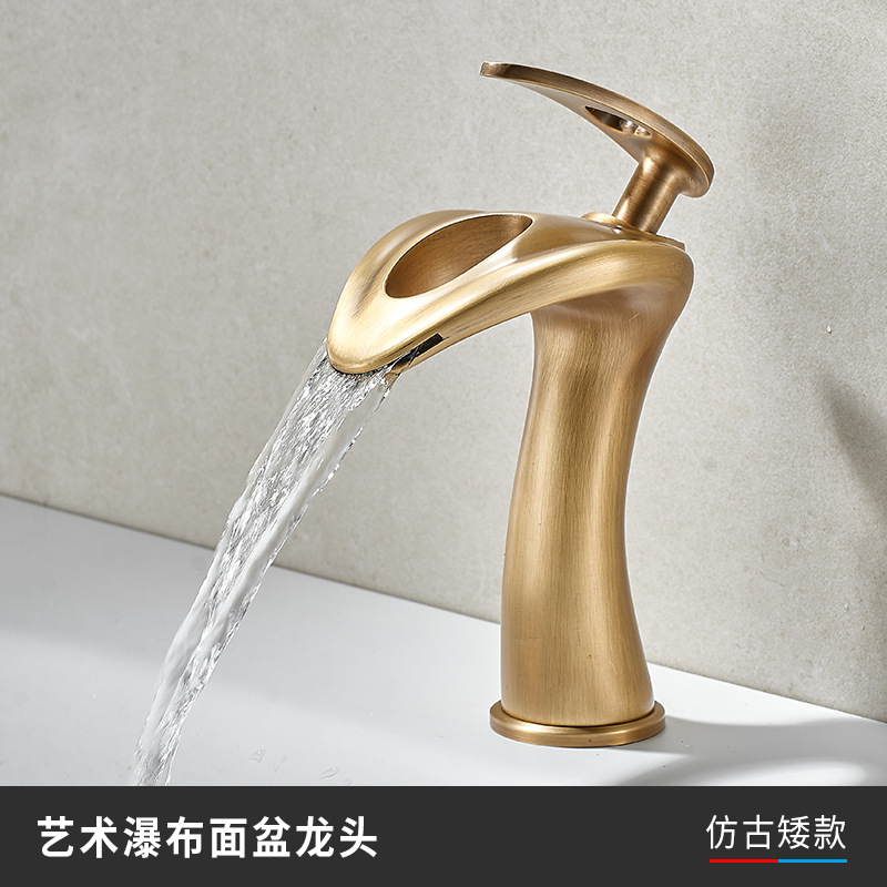 Grifos creativos de cascada gris lavabo gabinete de baño frío y caliente agregar lavabo de cobre doméstico