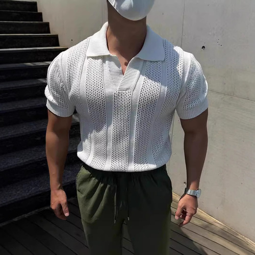Trendy New Japanese Omotesando Style Unbranded Laced Collar Breathable White Knit Short Sleeve T-shirt for Versatile Wholesale