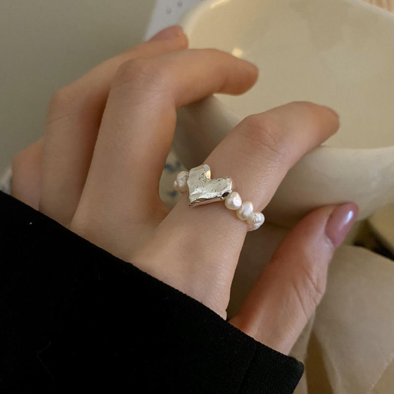 12g Weight Rings Classification Adjustable Ring Size Lady Heart Shape Imitation Pearl Copper Plating Women's Rings