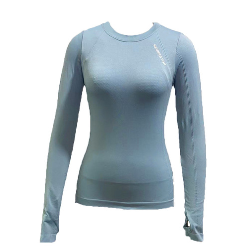 Slimming Shoulder Letter Yoga Top with Long Sleeve, Breathable and Elastic Sports Shirt, Running Quick-Dry T-Shirt for Autumn and Winter