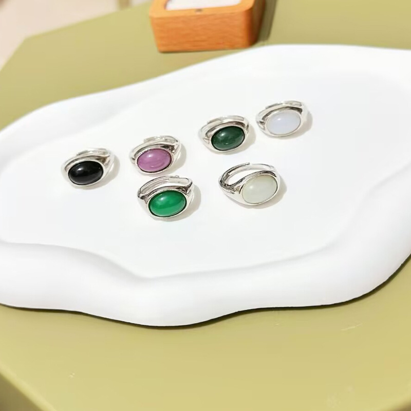 925 anillo de plata de moda femenina dedo índice simple imitación de anillo de jade Tian in-mode anillo coreano en línea viento frío
