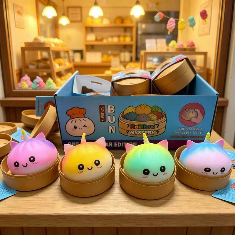 Tiktok Blind Box Cartoon Expression Big Bun Pull-Out Toy Realistic Xiaolongbao Unicorn Rainbow Bun Student Gift