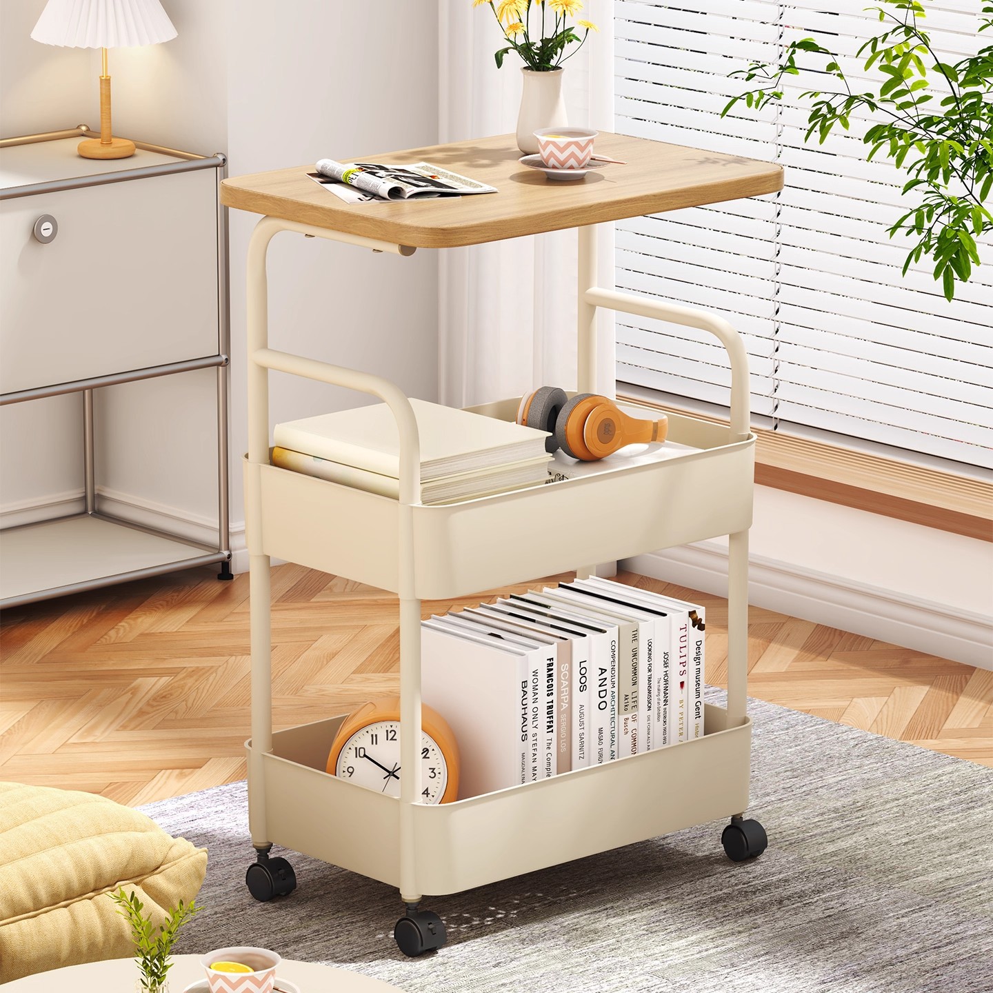 Snack Trolley Storage Rack Floor-Standing Living Room Sofa Side Table Bedside Storage Rack Mobile Coffee Table Table Bedside Table
