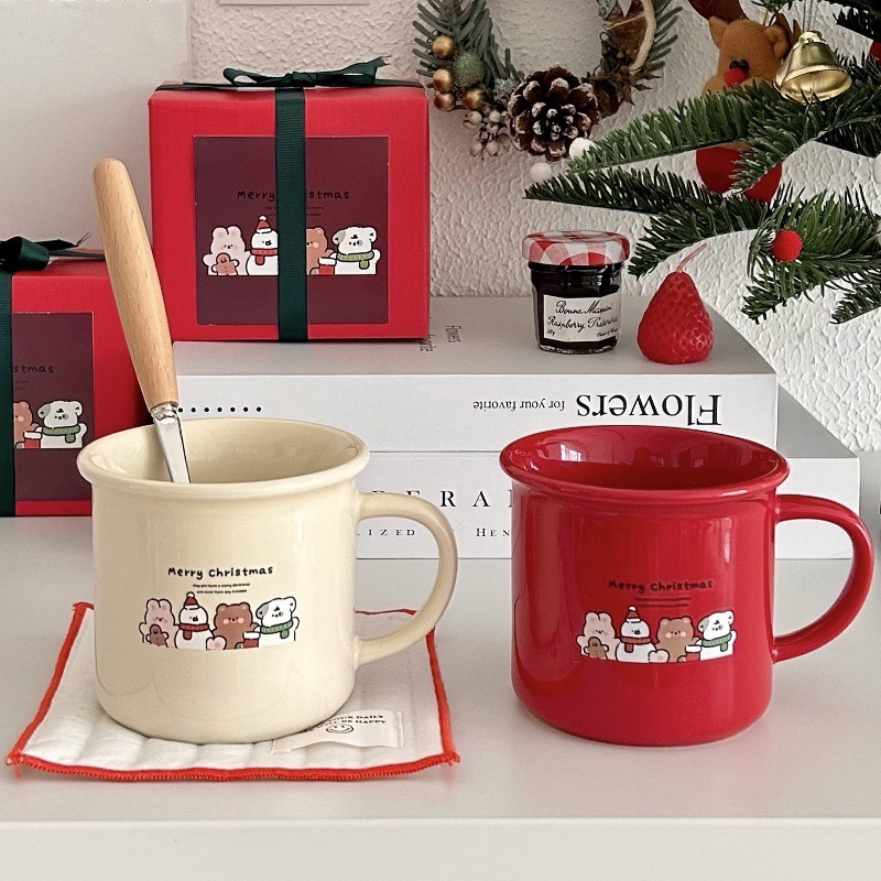 Ins新年クリスマスマグカップ新型アニメ熊陶磁器カップコーヒーカップカップルカップギフトカップ|undefined