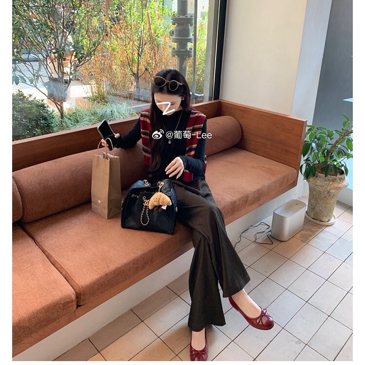 葡萄妈同款现货~经典bi入！油蜡感马皮小圆头蝴蝶结浅口单鞋女|undefined