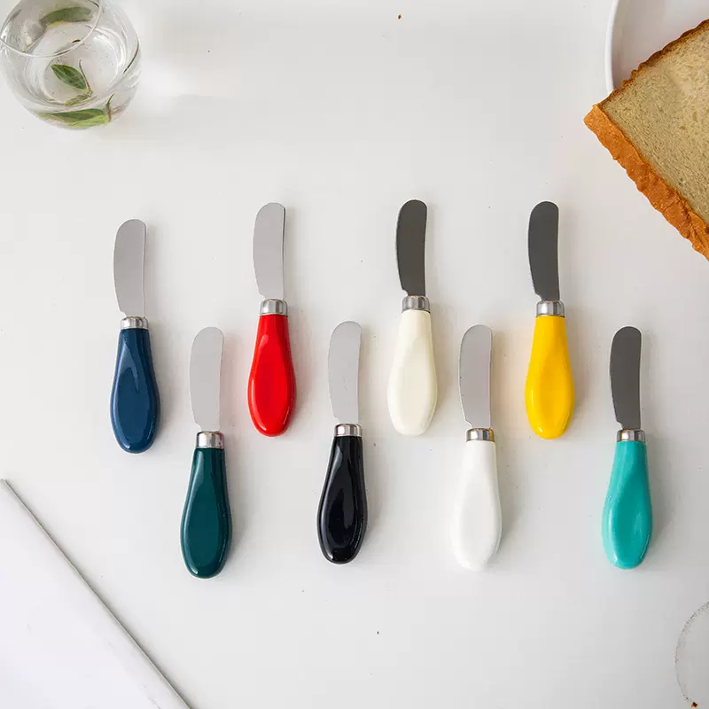 跨境不锈钢芝士黄油刀陶瓷手柄奶酪果酱奶油花生酱多功能涂抹刀