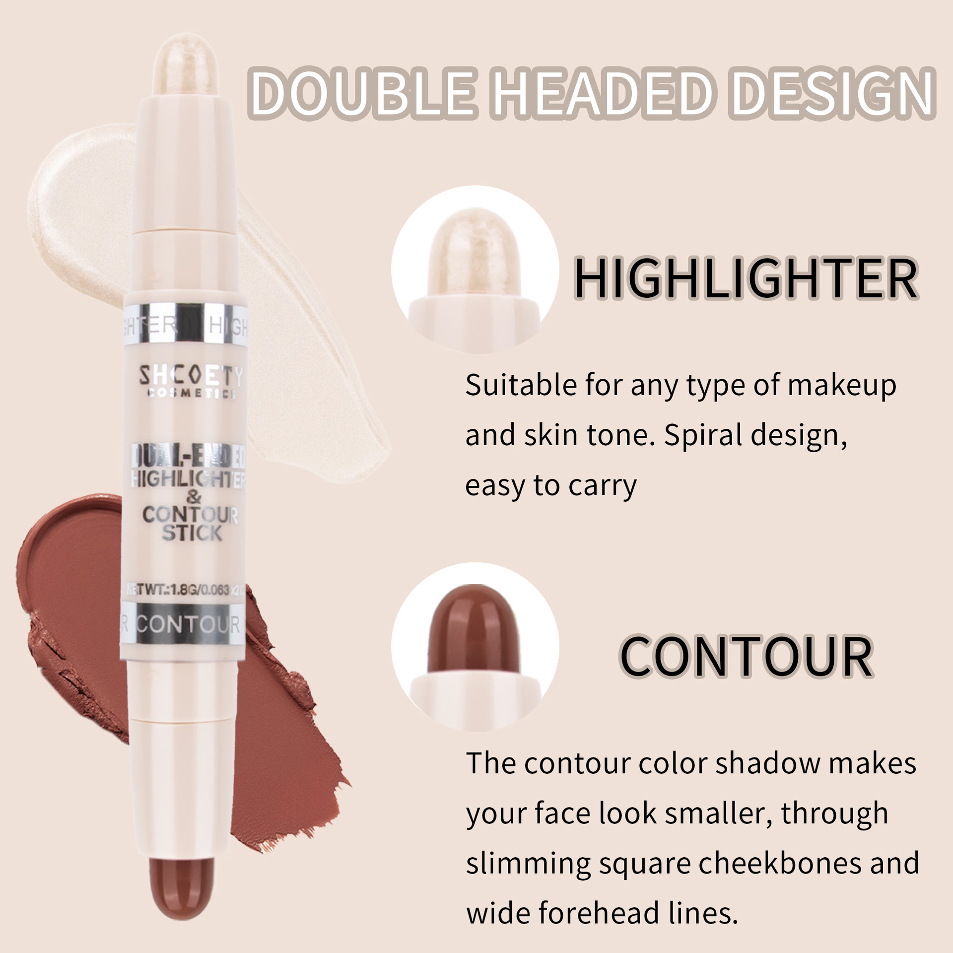 SHCOETY Double-head Contouring Stick, High-gloss stick set, matte three-dimensional Contouring, Nose shadow brightening, Sleeping Pen, Cross-border undefined