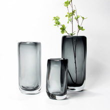 简约现代烟灰色三角透明水培玻璃花器 迷迭香仿真花玄关装饰摆件