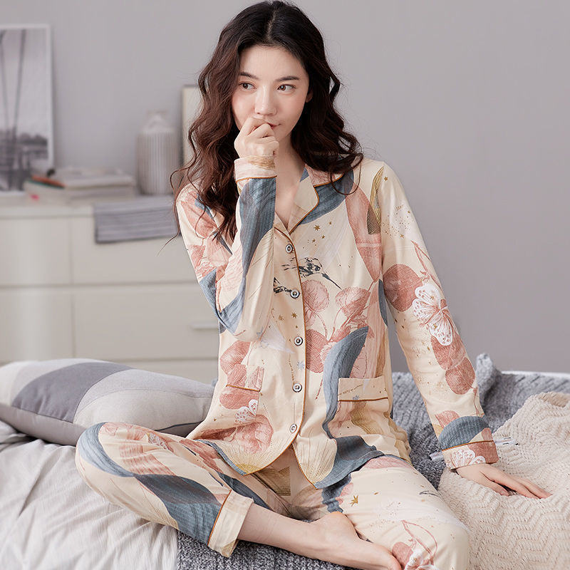 Más tamaño % Pijama de algodón traje de invierno de manga larga de primavera y otoño de las mujeres de mediana edad homewear se puede usar fuera