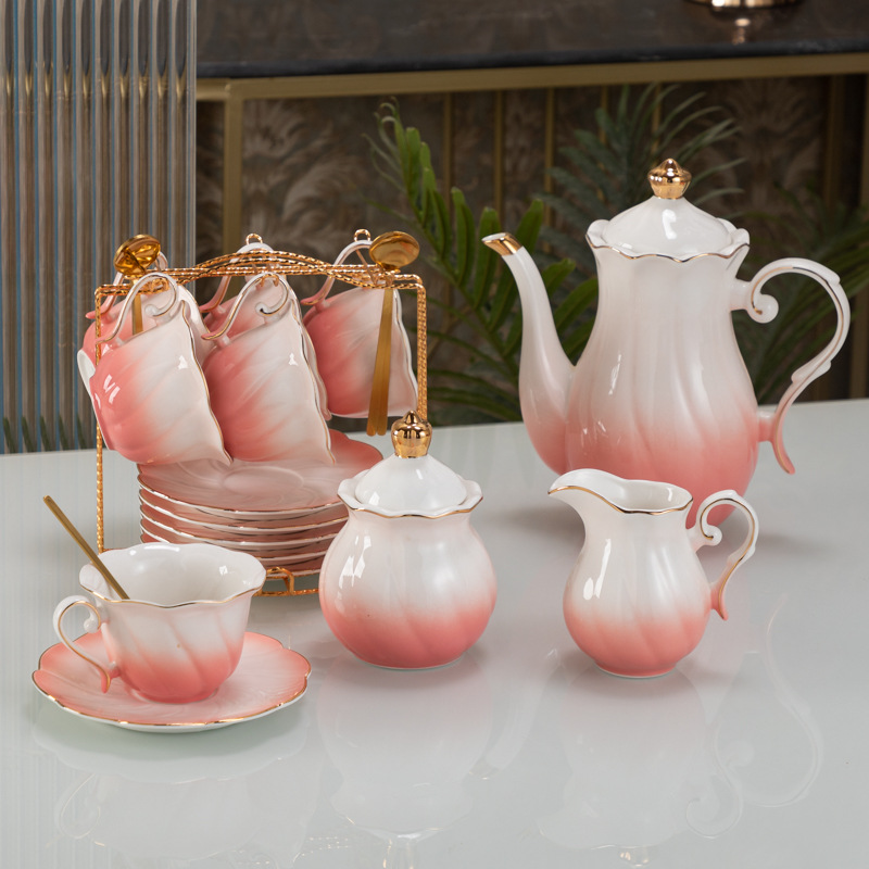 Nórdico de oro ligero lujoso Feng Shui conjunto de tazas de cerámica hervidor de agua set de regalos con bandeja transfronteriza