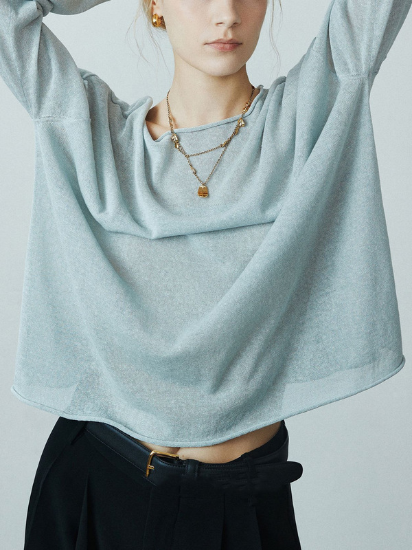 Linen Knitted Micro See-Through Sun Protection One-Line Collar Air Blouse Knitwear Early Autumn New Style