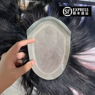 Men's Toupee with Real Human Hair, Fully Hand-Woven, Simulated Scalp, Thin Edge on the Forehead, V-Pin Delivery to the Edge