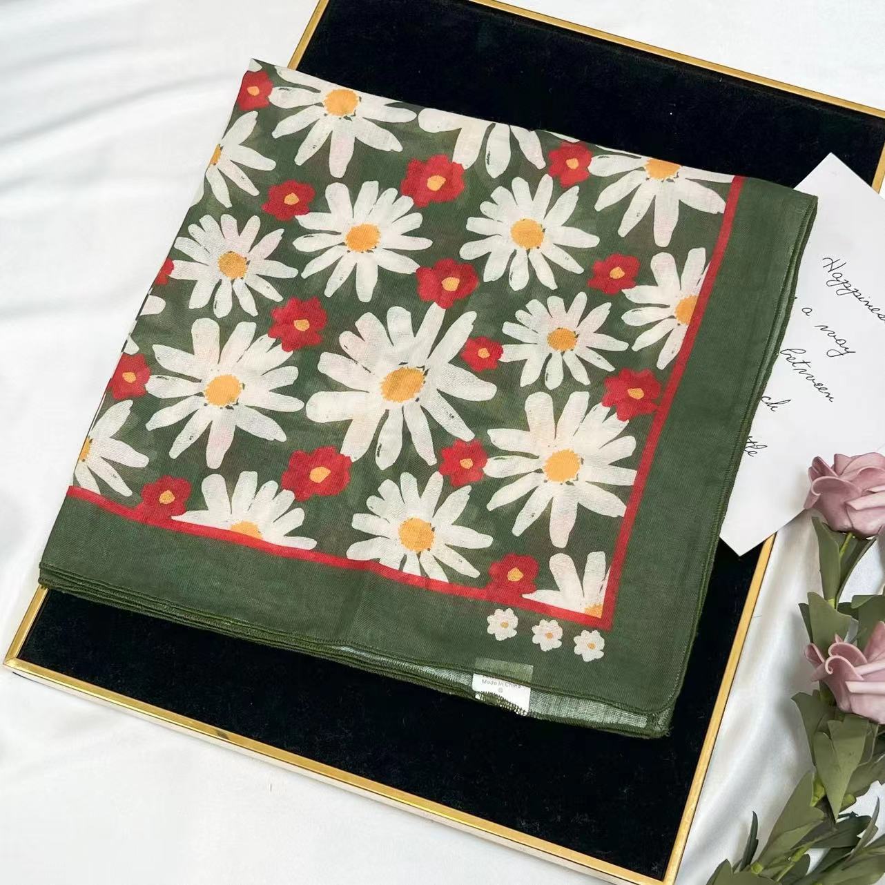 60g Weight Kerchief Classification Daily Occasion cotton and linen Material Flower Pattern Summer Season Women's Gender IG Style Style Women's IG Style Flower Cotton And Linen Kerchief 62