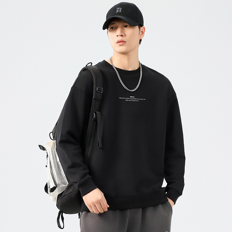 F5246# plus size Men's Autumn New 360G Heavy Cotton Crewneck Wear Men's Simple Loose Printed Jacket