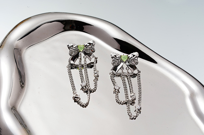 Sweet Bow Knot Copper Plating Zircon Ear Studs Necklace 1 Piece