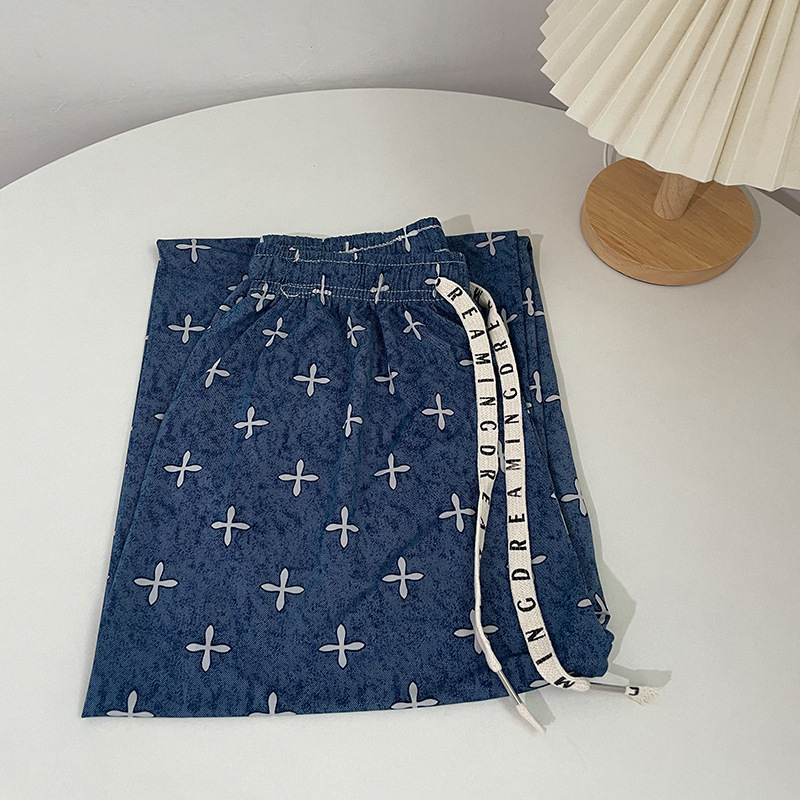Pantalones jeans de piernas anchas de seda de hielo y nieve para mujeres verano delgados pantalones casuales de impresión de seda recta de cintura media delgada sensación colgante image 7