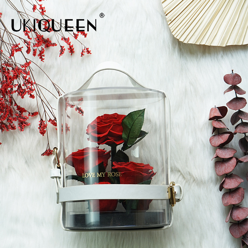 Maleta de flores eternas rosas acrílicas casamiento día de San Valentín regalo de cumpleaños novia amante al por mayor