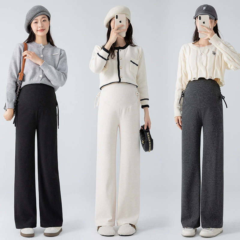 Реальный выстрел беременных брюки осень 2024 новые маленькие беременные широкие брюки осенью носить шнуры прямые брюки