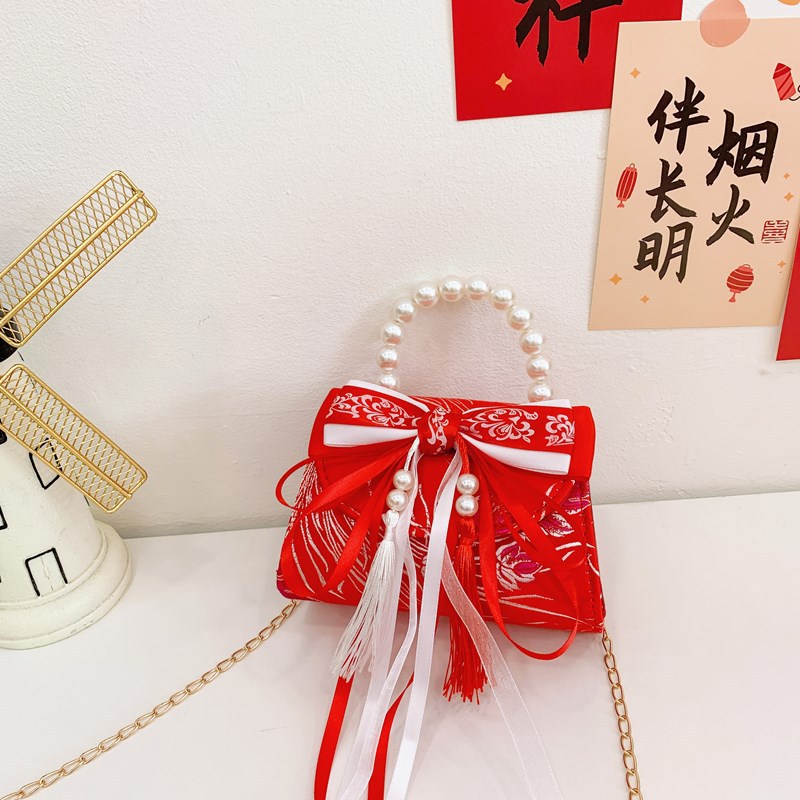 Nueva princesa bolso de perlas de Año Nuevo bolso rojo de la niña de Año Nuevo pequeño diseño de viento fragante bolso especial