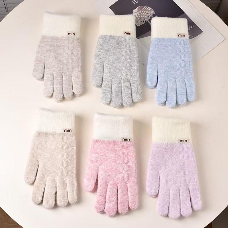 New Fingerless Gloves for Women, Warm and Cold-Proof Wool Knitted Five-Finger Gloves for Cycling and Driving, Anti-Freeze and Touch-Screen Full-Finger Gloves