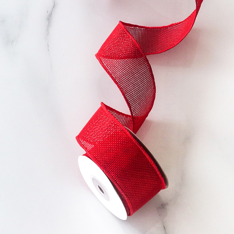 Color de imitación de lino cinta de alambre de hierro borde que forma rollo de lino decoración de navidad diy cinta hecha a mano de lino en bruto color de lino 4cm