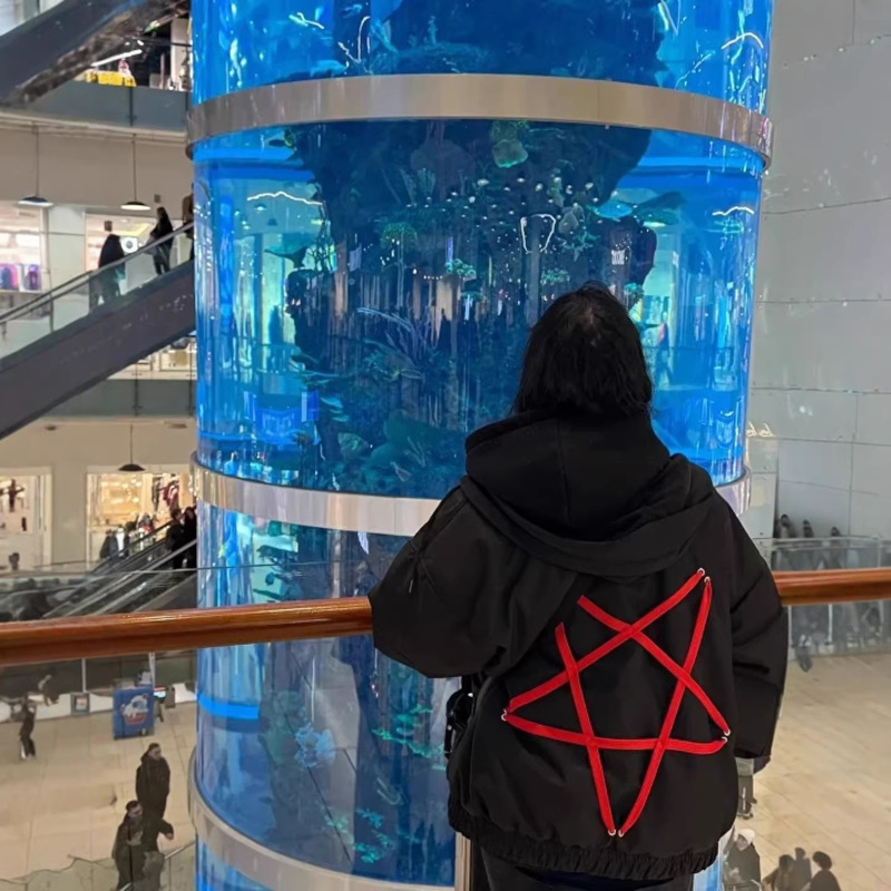 Subculture Five-Pointed Star Drawstring Hooded Hong Kong Style High Street Unisex Loose-Fitting Popular Punk Style Bomber Jacket Cross-Border Subculture Five-Pointed Star Drawstring Hooded Hong Kong Style High Street Unisex Loose-Fitting Popular Punk Style Bomber Jacket Cross-Border