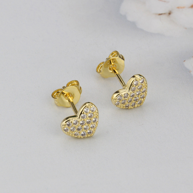 Boucles D&#39;oreilles Femme En Cuivre Plaqué Or En Forme De Cœur Avec Zirconium display picture 2