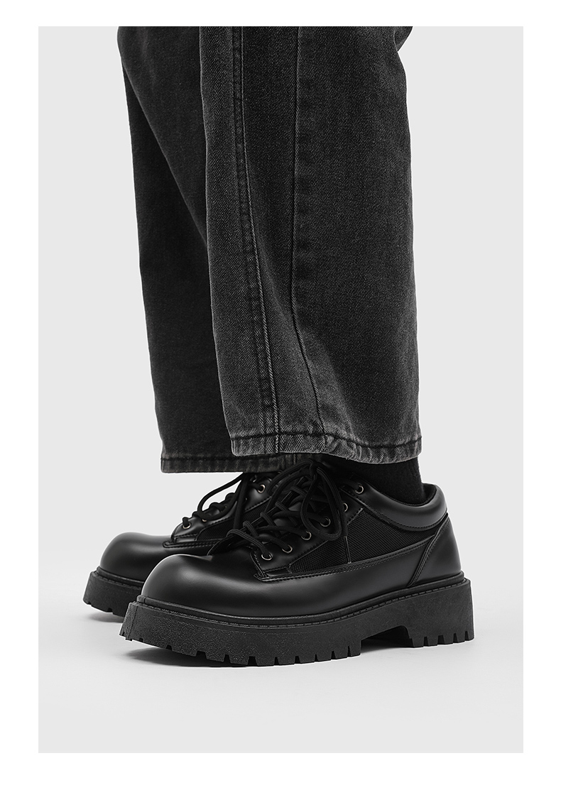 Chaussures Derby noires à semelle épaisse, style britannique, pour homme, idéales pour un mariage ou un costume._voghion.com