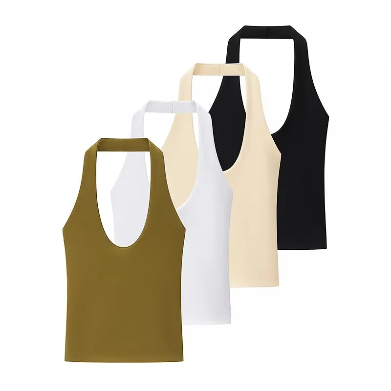 2025 New Summer Women's Clothing European and American Style Slim Fashion Casual Simple Halterneck Backless Top 4424308