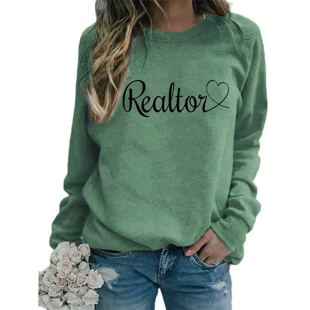亚马逊外贸跨境货源 realtor印花圆领女士上衣卫衣欧码大码宽松