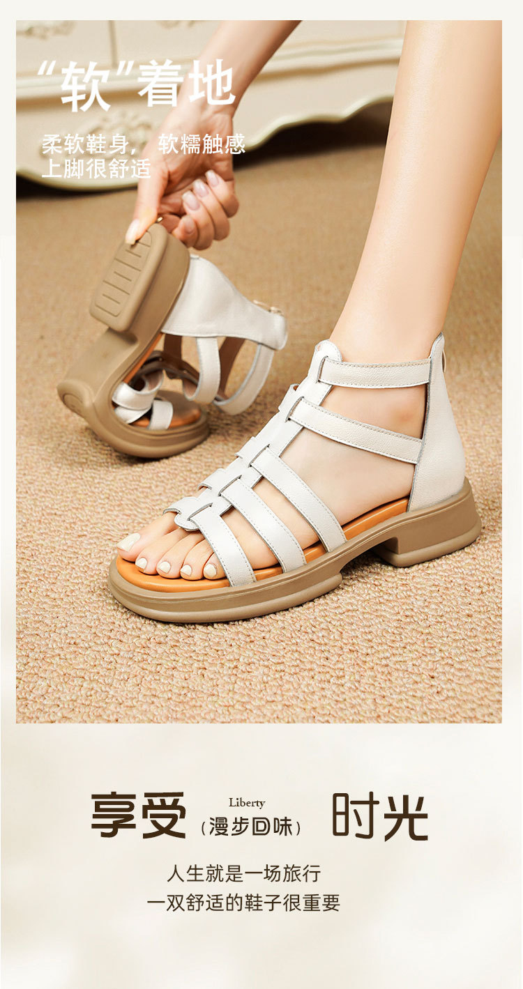 Sandal da thật quai chữ V đế dày mềm mại cho nữ — Màu đen chi tiết 17