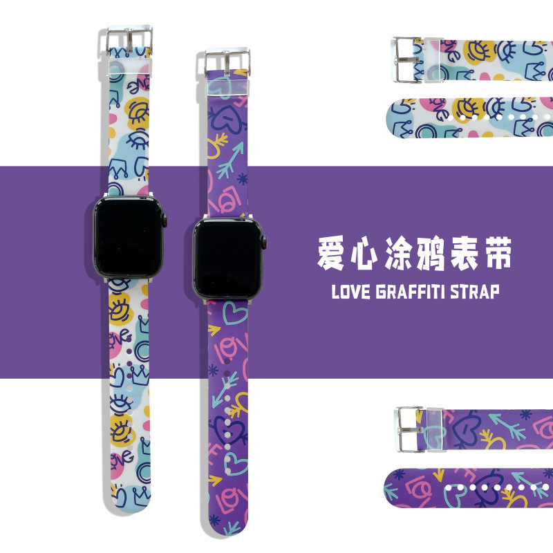 Love Graffiti iWatch6/5/4/3/2/1 Watch strap Applewatchse44mm Applicable Apple 38 watch