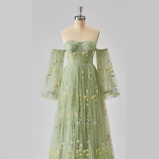 European and American Cross-Border Ball Evening Dress Amazon Aliexpress Embroidered Banquet Long Dress Tube Top Long Sleeve Dress