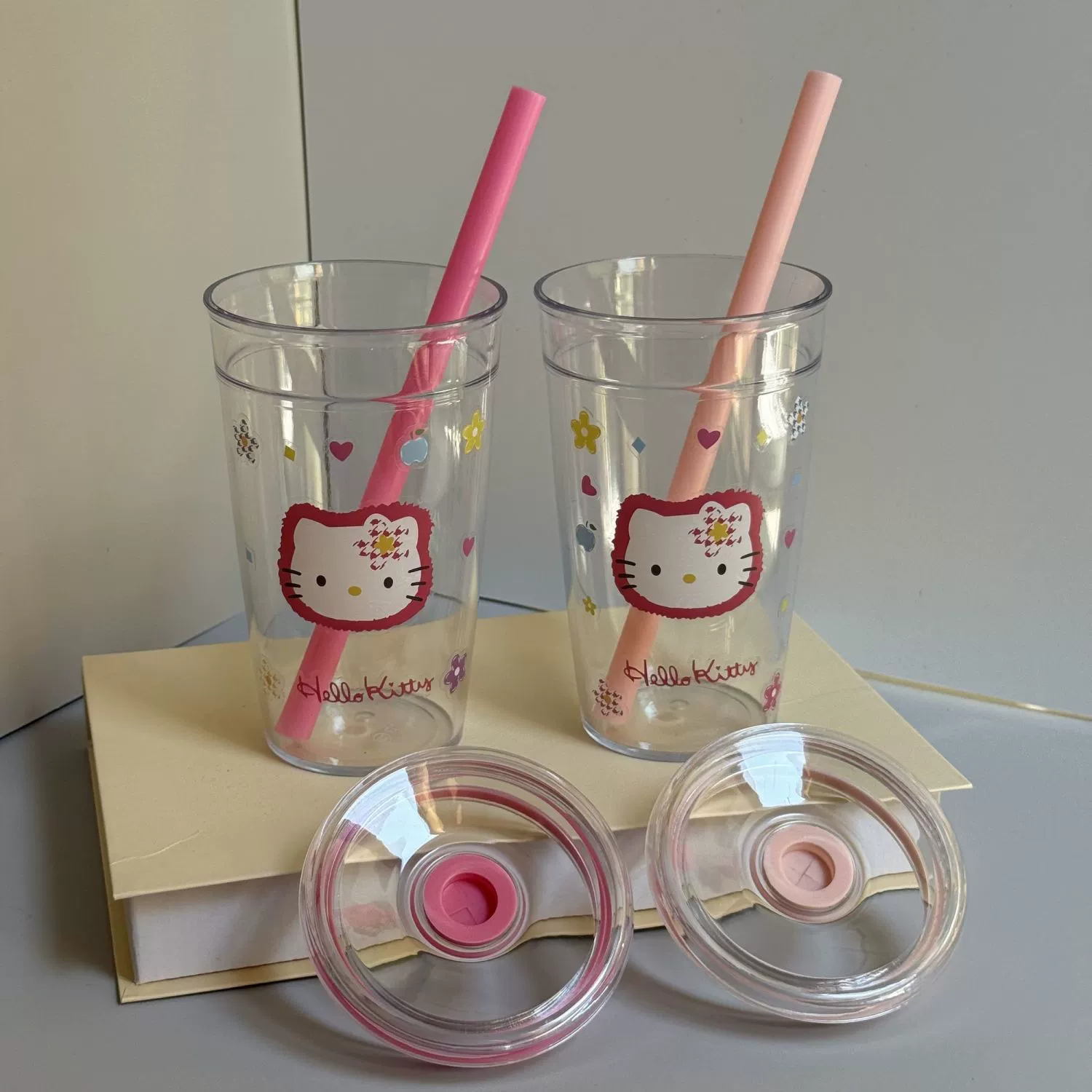 Акриловый стакан Hello Kitty, 450 мл, прозрачная чашка с трубочкой, американский стиль дизайна