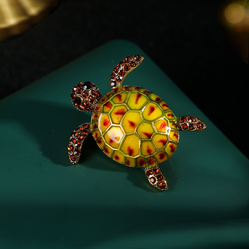 Moda creativa tortuga animal broche personalidad exagerada diamante gota aceite insignia vintage pin Ropa Accesorios al por mayor