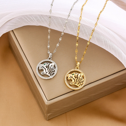 欧美跨境热卖豹子头项链创意时尚个性经典款镂空豹子锁骨链项饰批