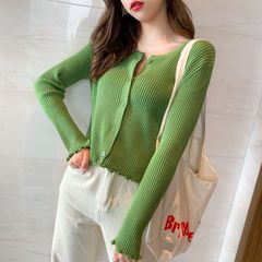 初秋网红短款上衣2025春秋冬新款长袖宽松针织开衫外套打底毛衣女