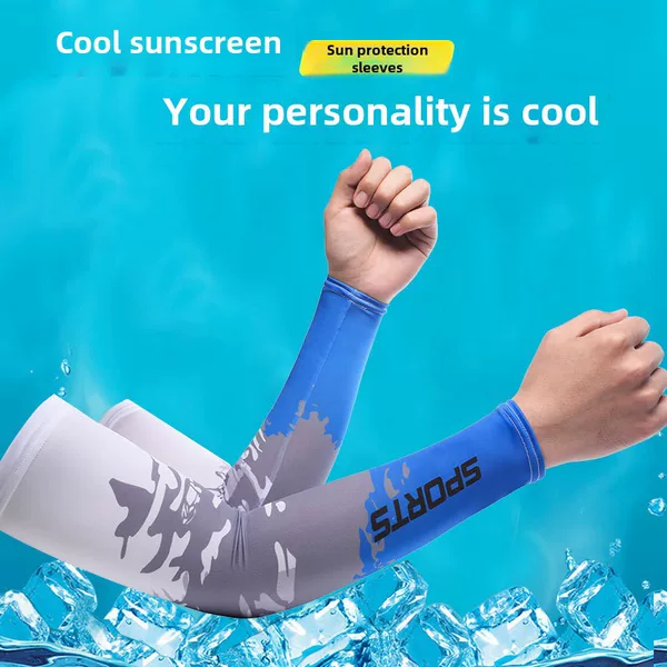Summer Ice Silk Sunscreen Sleeves Men's Anti-UV Ice Sleeve Arm Cover Driving Riding Fishing Sunscreen Ice Silk Gloves