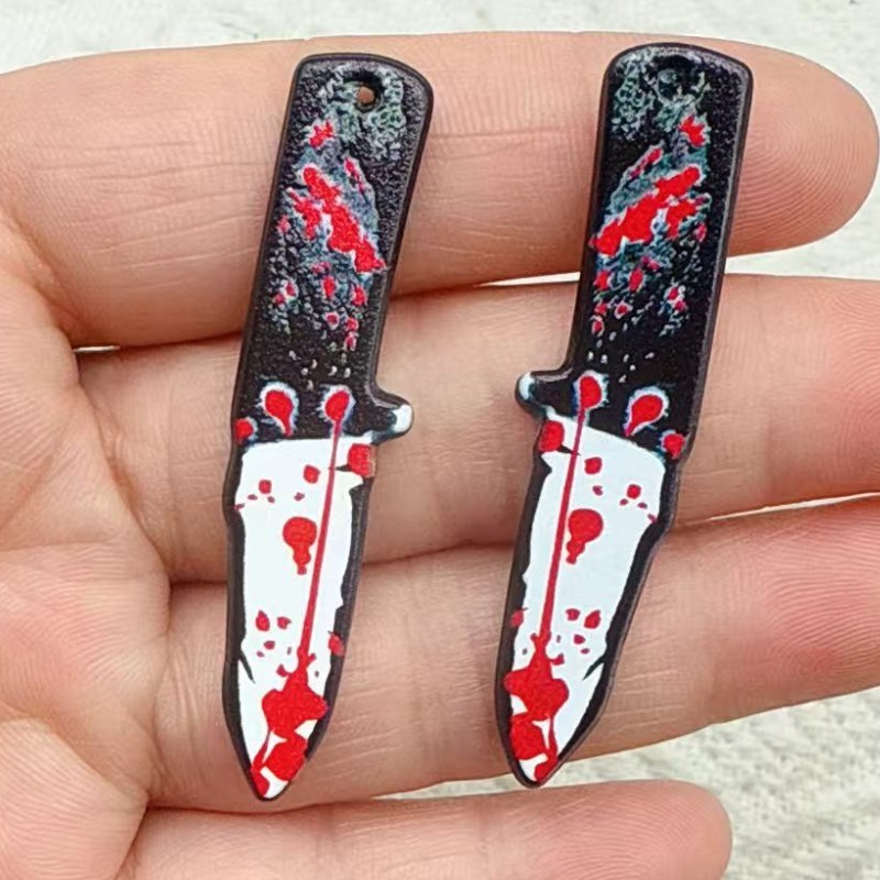ハロウィンアクリルはさみ斧面白い小道具両面プリントペンダント DIY イヤリングブレスレットアクセサリー|undefined