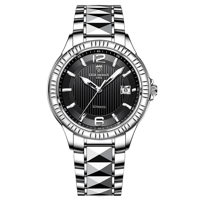 LIGE transfronterizo creativo nuevo reloj mecánico para hombres correa de acero de tungsteno reloj impermeable profundo entrega de una pieza